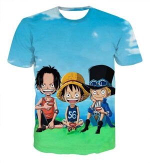 Funny Team Ace Luffy Zoro One Piece Blue Sky Full Print 3D T-shirt - Konoha Stuff - 1