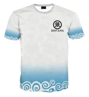 Gintama Kanji Logo Classic Blue Ocean Wave Design T-Shirt