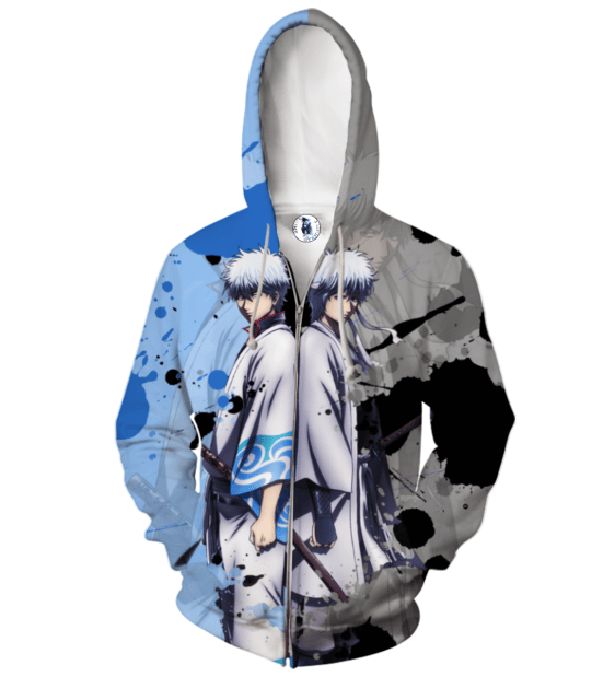 Gintama Sakata Gintoki Blue And Gray Outfit Zip Up Hoodie