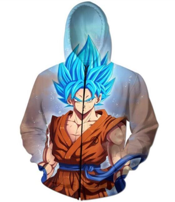 Goku Super Saiyan Blue SSGSS DBZ Zip Up Hoodie - Saiyan Stuff