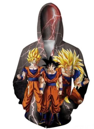 Goku Transformation Thunder Black Super Saiyan Zip Up Hoodie - Saiyan Stuff
