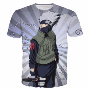 Kakashi Hatake Naruto Anime Stripes Vintage Grey Clouds 3D T-Shirt - Konoha Stuff