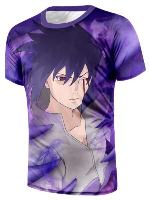 Naruto Anime Uchiha Sasuke With Bleeding Eye Violet T-Shirt