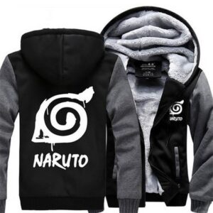 Naruto Cool Hidden Leaf Village Symbol Gray Black Hooded Jacket - Konoha Stuff