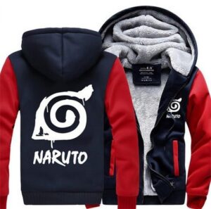 Naruto Cool Hidden Leaf Village Symbol Red Navy Hooded Jacket - Konoha Stuff