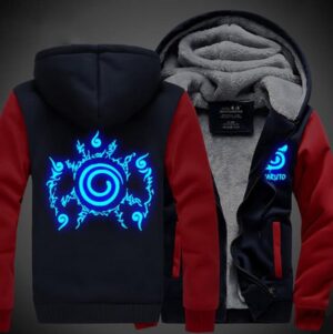 Naruto Cool Top Cursed Seal Blue Luminous Red Navy Hooded Jacket - Konoha Stuff