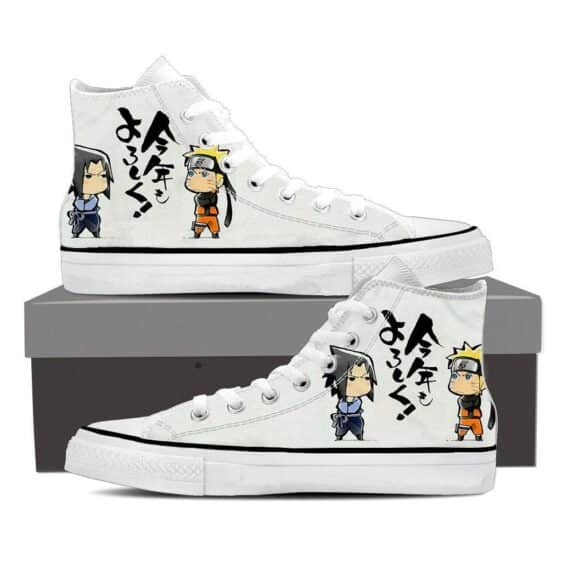 Naruto Sasuke Cute Chibi Fanart Japanese Text Sneakers Shoes