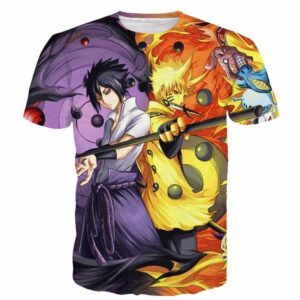 Naruto Sasuke Eyes Sharingan Dojutsu Kyuubi Fox Mode Battle T-shirt - Konoha Stuff - 1