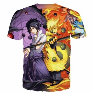 Naruto Sasuke Eyes Sharingan Dojutsu Kyuubi Fox Mode Battle T-shirt - Konoha Stuff - 2