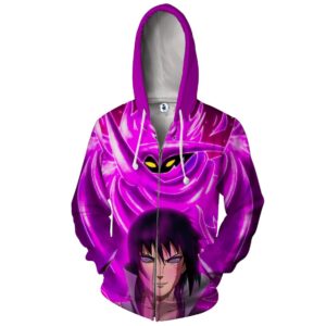 Naruto Sasuke Mangekyou Sharingan Neon Purple Zipper Hoodie