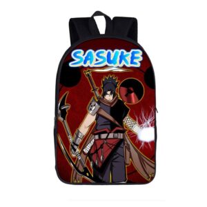 Naruto Serious Sasuke With Weapons Fiery Red School Backpack