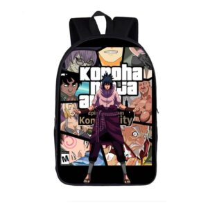 Naruto Shippuden Konoha City Grand Theft Auto Black Backpack