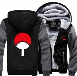 Naruto Uchiha Clan Of Fire Release Symbol Gray Black Hooded Jacket - Konoha Stuff