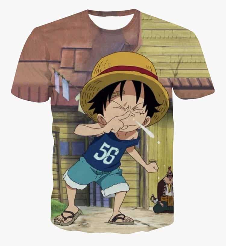 Naughty Funny Cute Kid Luffy Snivel One Piece Green 3D Tshirt