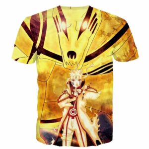 Nine-Tails Chakra Mode Gold Kurama and Uzumaki Naruto Yellow T-Shirt - Konoha Stuff