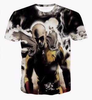 One-Punch Man Saitama Dark Lightning Badass Black 3D T-Shirt - Konoha Stuff