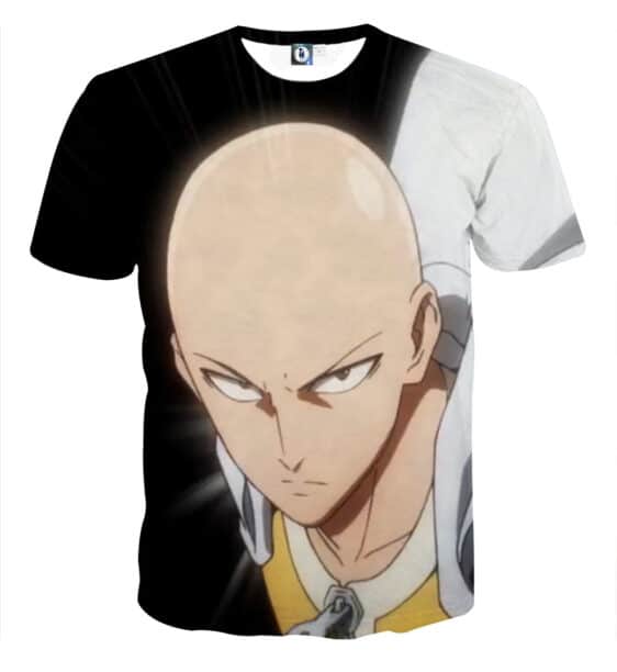 One-Punch Man Serious Saitama Bald Superhero Black T-Shirt
