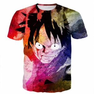 One Piece Angry Monkey D. Luffy Tie-dye Colorful 3D Cool T-Shirt - Konoha Stuff