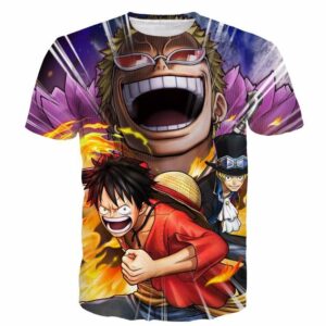 One Piece Luffy Sabo Laughing  Donquixote Doflamingo Battle T-shirt - Konoha Stuff - 1