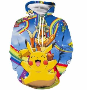Pokemon Go Cute Pikachu Buizel Turtwig Funny Rainbow Hoodie - Konoha Stuff