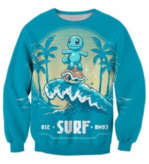 Pokemon Go Cute Zenigame Squirtle Use Surf HM03 Blue 3D Sweatshirt - Konoha Stuff