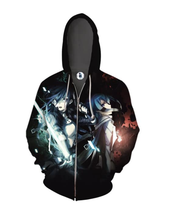 SAO Kirito Sinon Gun Gale Online Avatar Black Zipper Hoodie