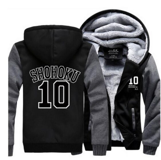 Slam Dunk Manga Basket Shohoku High School 10 Grey Black Hooded Jacket - Konoha Stuff