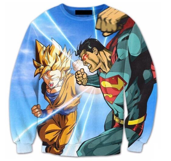Super Saiyan Goku Versus Superman Battle 3D Sweatshirt - Saiyan Stuff