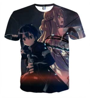 Sword Art Online Kirito Asuna Fighter Couple Black T-Shirt