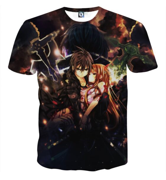 Sword Art Online Kirito Asuna Powerful Couple Black T-Shirt