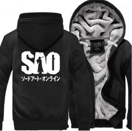 Sword Art Online SAO Logo Kanji Winter Black Vest Hooded Jacket - Konoha Stuff