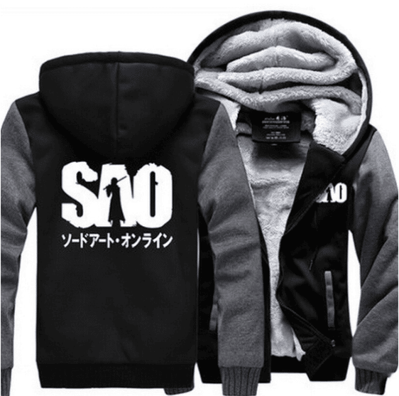 Sword Art Online SAO Logo Kanji Winter Gray Black Vest Hooded Jacket - Konoha Stuff