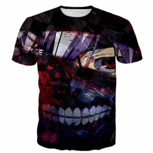 Tokyo Ghoul Ken Kaneki Scary Bloody Face Anime Black 3D T-Shirt - Konoha Stuff - 1