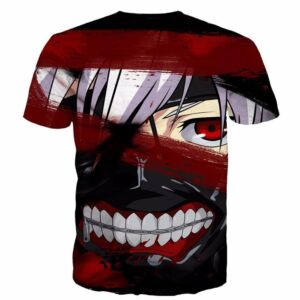 Tokyo Ghoul Ken Kaneki Scary Bloody Face Anime Red 3D T-Shirt - Konoha Stuff - 2