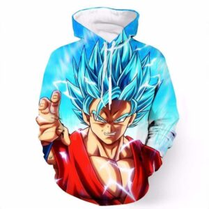 Angry Goku Super Saiyan God Blue Power Thunder Attack SSGSS Pocket Hoodie - Saiyan Stuff