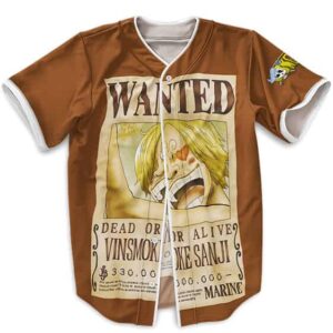 One Piece Sanji Wanted Design Brown Baseball Jersey