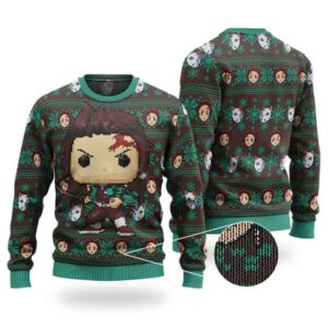 Chibi Tanjiro Mask Pattern Ugly Xmas Sweatshirt