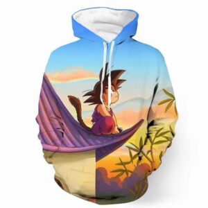 DBZ Cute Kid Goku Sitting Sky Full Print Pocket 3D Hoodie - Saiyan Stuff - 1