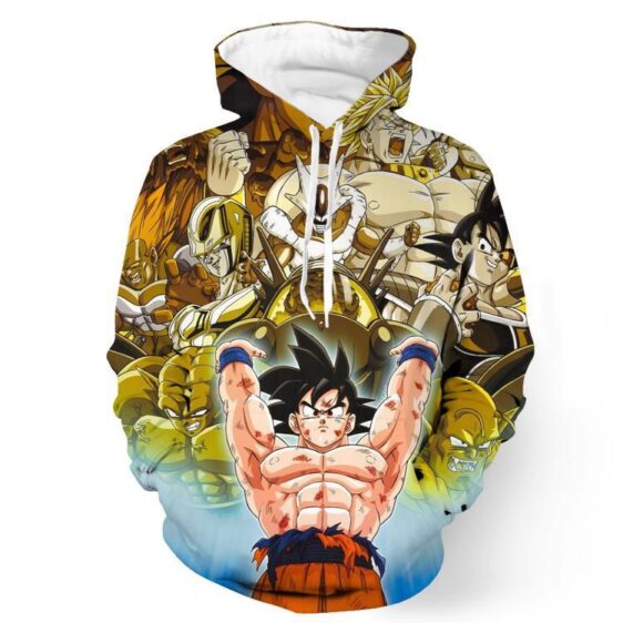 DBZ Goku Spirit Bomb Destroy Villains Cooler Broly Namek Golden Hoodie