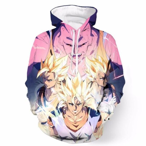 DBZ Goku Vegeta Majin Buu Power Thunder Earing Realistic Drawing Hoodie - Saiyan Stuff