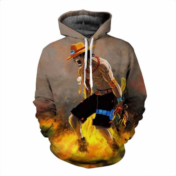 Funny One Piece Angry Powerful D. Ace Anime Artwear 3D Hoodie