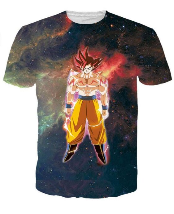 Goku Flying in Outer Space Galaxy 3D Black T-shirt - Saiyan Stuff