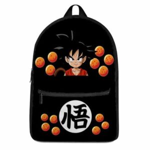 Happy Kid Goku Dragon Ball Pattern Black Backpack Bag