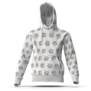 Inosuke Boar Head Pattern White Hooded Sweatshirt