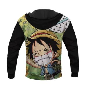 Kid Luffy Catching Bugs Design Funny One Piece Hoodie