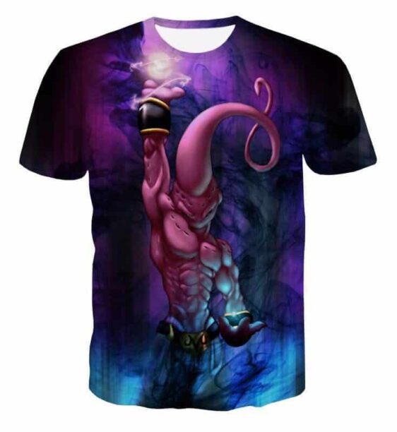 Kid Buu Spirit Ball Destruction Dark 3D Blue T-Shirt - Saiyan Stuff