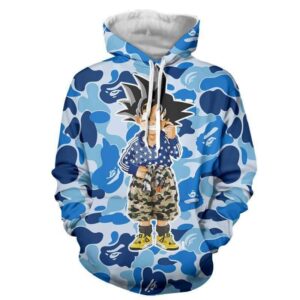 Kid Goku Hip Hop Blue Cameo Camouflage Streetwear Hoodie