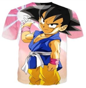 Kid Young Goku Blue Outfit Gi 3D Pink DBZ T-Shirt - Saiyan Stuff