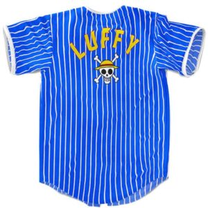 Luffy Straw Hat Logo Icon Blue Striped Baseball Jersey