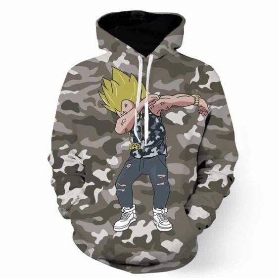 Majin Vegeta Camo Military Camouflage Dab Dance Grey Hoodie - Saiyan Stuff - 1